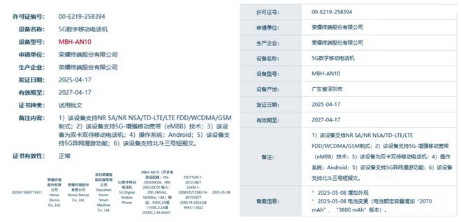 ：66W有线快充+北斗功能三证也已齐全PG电子麻将胡了2荣耀神秘新机突然入网(图5)